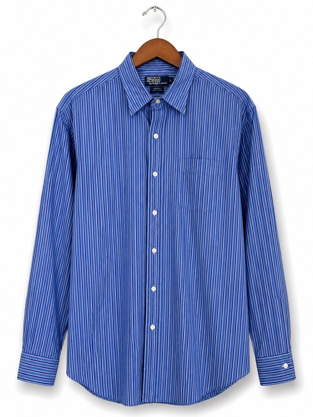 Polo Ralph Lauren Vintage Merrin Blue Striped Shirt Large Cotton Button Down